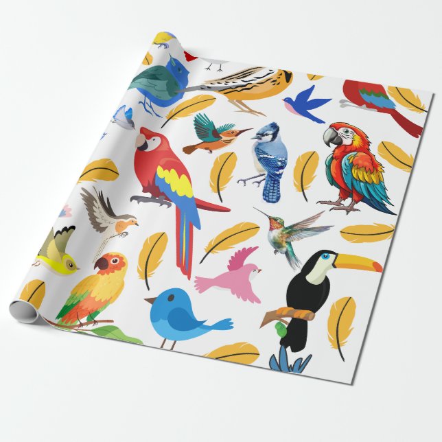 Colorful Birds Wrapping Paper (Unrolled)
