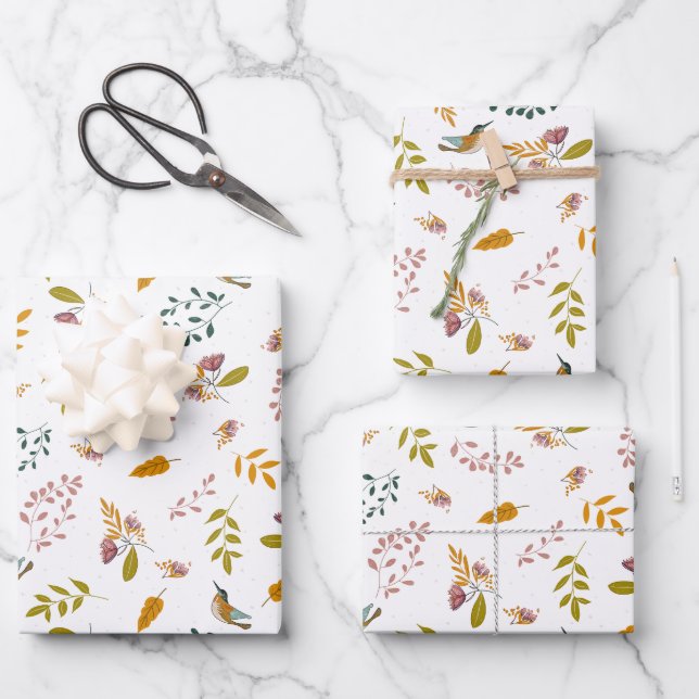 Colorful birds wrapping paper sheets (Front)