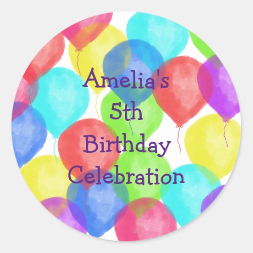 Colorful Birthday Balloon Party Invitation Classic Round Sticker