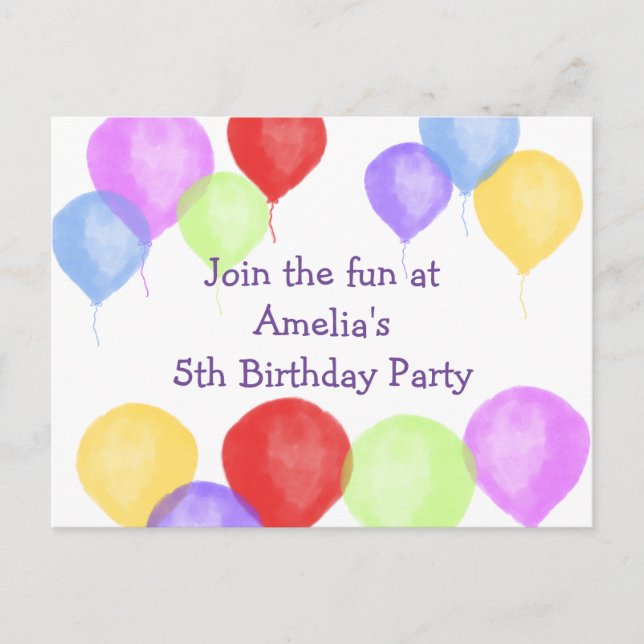 Colorful Birthday Balloon Party Postcard (Front)