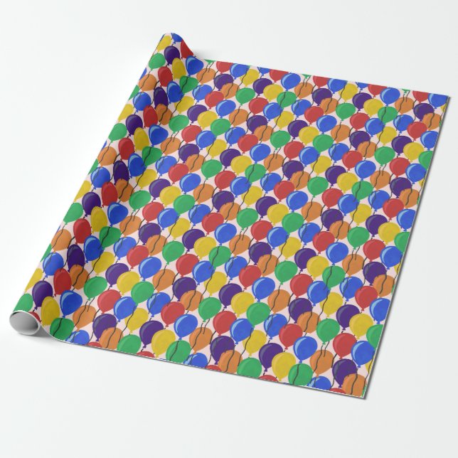 Colorful Birthday Balloon Wrapping Paper (Unrolled)