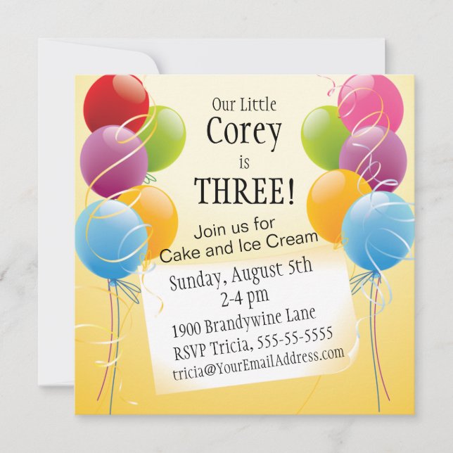 Colorful Birthday Balloons Children's Party Invitation (Front)