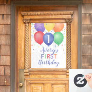 Colorful Birthday Balloons Editable Age Window Cling