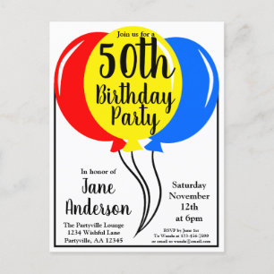 Colorful Birthday Balloons Fifth Invitation Postcard