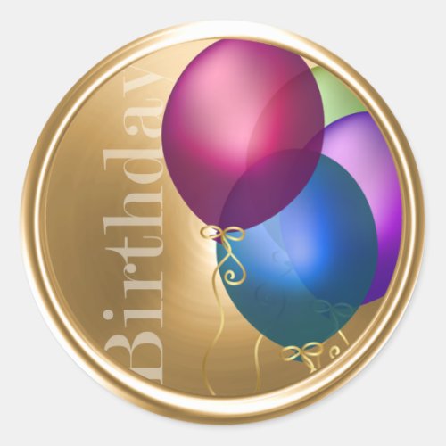 Colorful Birthday Balloons Gold Envelope Seal