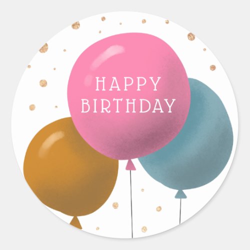 Colorful Birthday Balloons Gold Glitter Confetti Classic Round Sticker