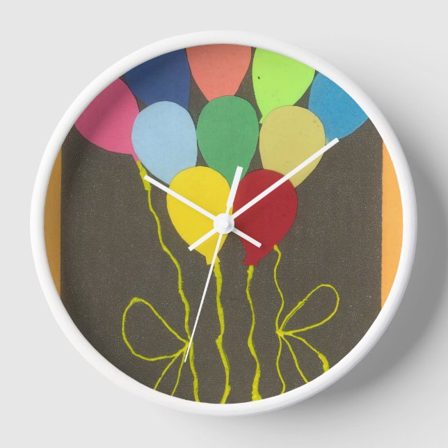Colorful Birthday Balloons Graphic Art Design Clock (Front)