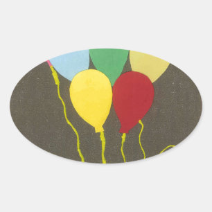 Colorful Birthday Balloons Graphic Art Design Oval Sticker
