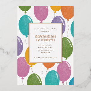 Colorful Birthday Balloons Party Invitation Foil Invitation