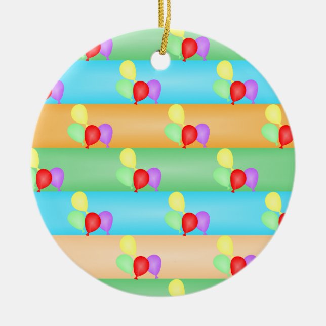 Colorful Birthday Balloons Pattern Ceramic Ornament (Front)