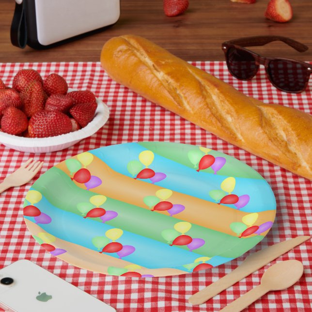 Colorful Birthday Balloons Pattern Paper Plates (Picnic)
