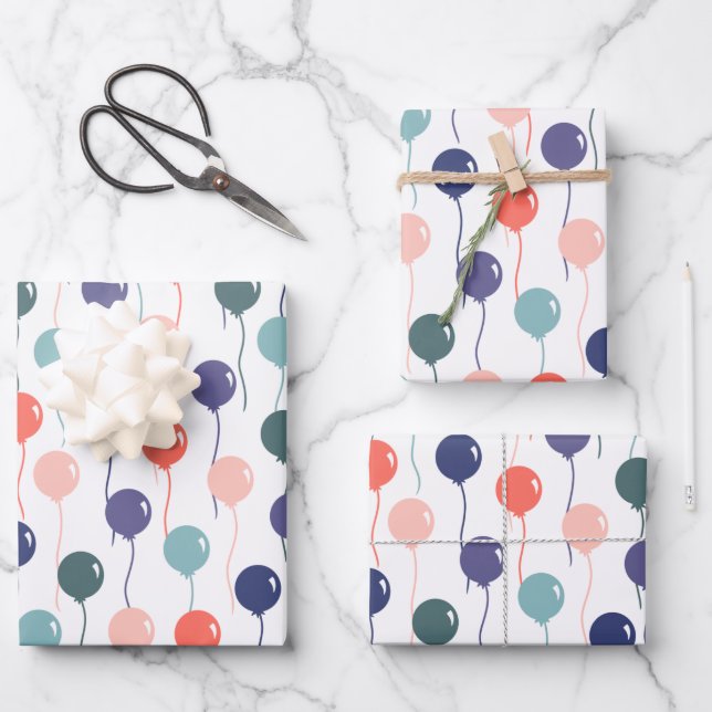 Colorful Birthday Balloons Pattern Wrapping Paper Sheets (Front)