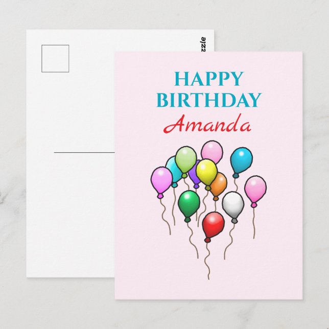 Colorful Birthday Balloons Postcard (Front/Back)