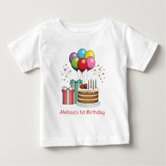 Colorful Birthday Balloons With Cake And Presents Baby T-Shirt