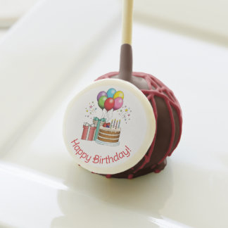 Colorful Birthday Balloons With Cake And Presents Cake Pops