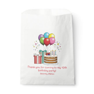 Colorful Birthday Balloons With Cake And Presents Favor Bag