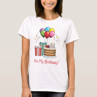 Colorful Birthday Balloons With Cake And Presents T-Shirt