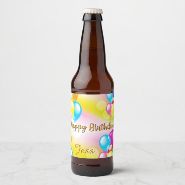 Colorful Birthday Beer Bottle Label (Front)
