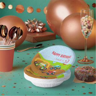 Colorful Birthday Boy Monster Trucks with Name Age Paper Bowls