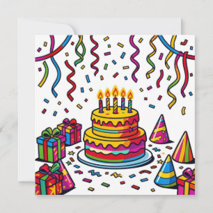Colorful Birthday Cake Party Celebration Invitation
