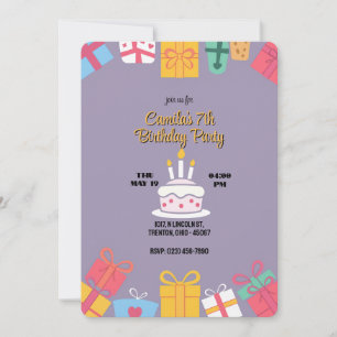 Colorful Birthday Cake with Gifts Invitation