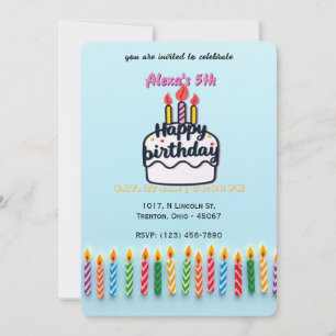 Colorful Birthday Candles Blue Shade Invitation