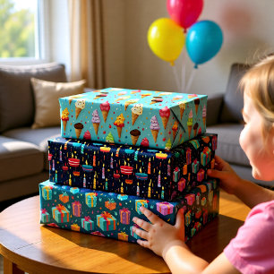Colorful Birthday Candles & Party Celebration Wrapping Paper Sheets