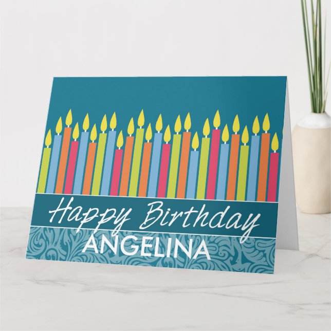 Colorful Birthday Candles with Custom Name Card (Front)