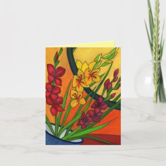 Colorful Birthday Card Gladiolus August Flower (Front)