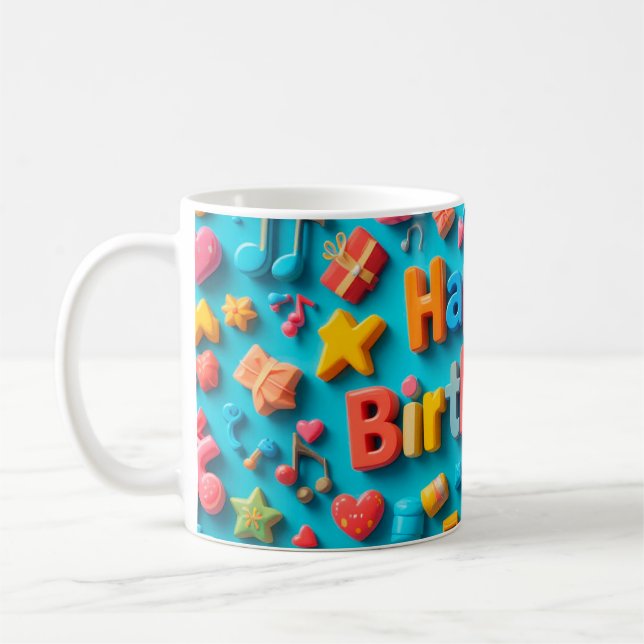 Colorful Birthday Celebration Elements Coffee Mug (Left)
