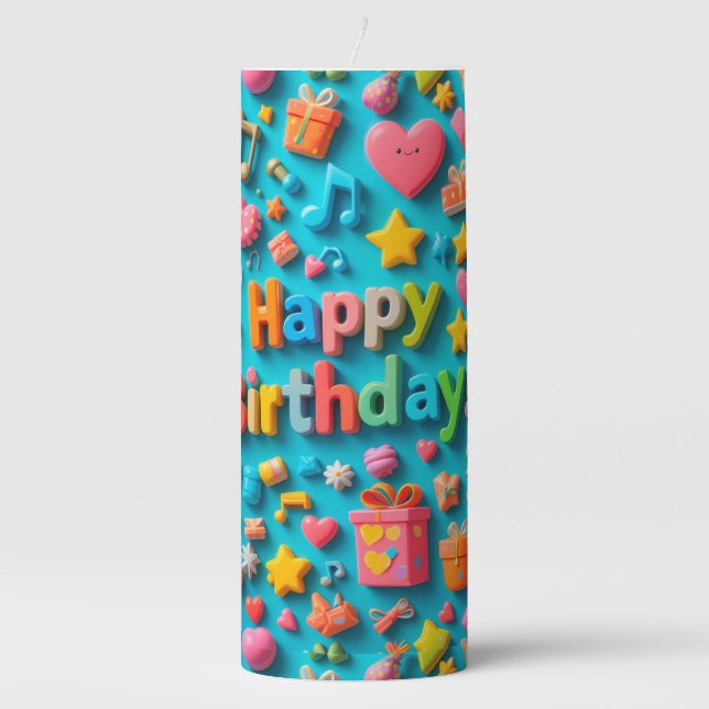Colorful Birthday Celebration Elements Pillar Candle (Front)
