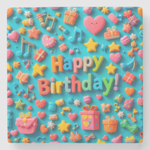 Colorful Birthday Celebration Elements Stone Coaster