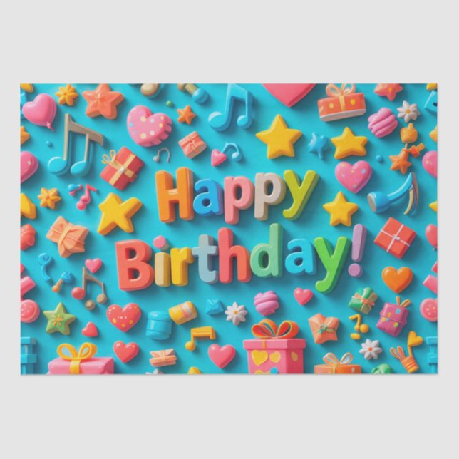 Colorful Birthday Celebration Elements Tissue Paper (Front)
