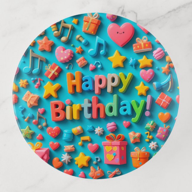 Colorful Birthday Celebration Elements Trinket Tray (Front)
