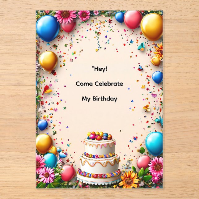 Colorful Birthday Celebration Frame Acrylic Invitations (Front)