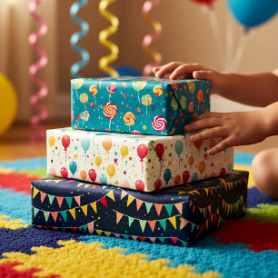 Colorful Birthday Celebration Pattern Gift Wrapping Paper Sheets