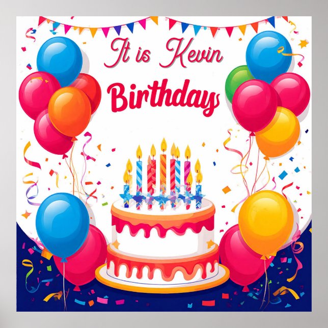 Colorful Birthday Celebration with Balloons Poster (Front)