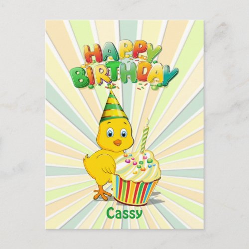Colorful Birthday Chicken Cartoon Postcard