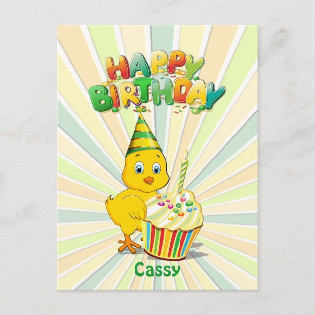 Colorful Birthday Chicken Cartoon Postcard (Front)