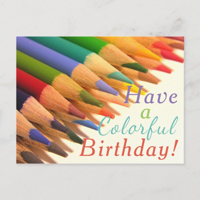 "Colorful Birthday" Colored Pencils Postcard (Front)
