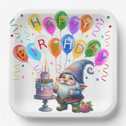 Colorful Birthday Gnome Paper Plates