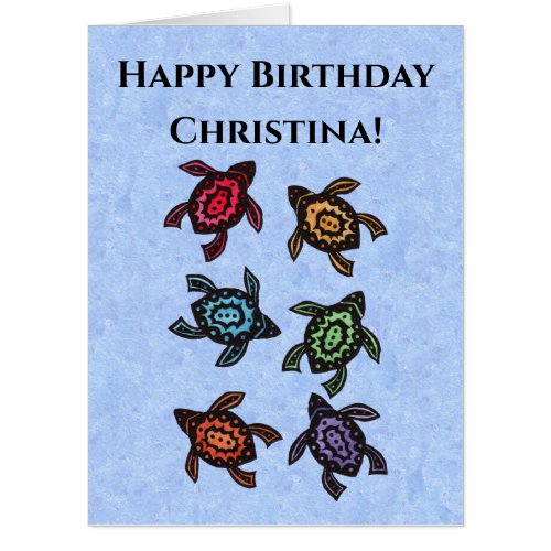 Colorful Birthday Group of Abstract Turtles Blue Card