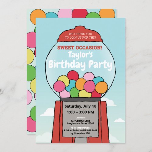 Colorful Birthday Gumball Theme Party GumballParty Invitation
