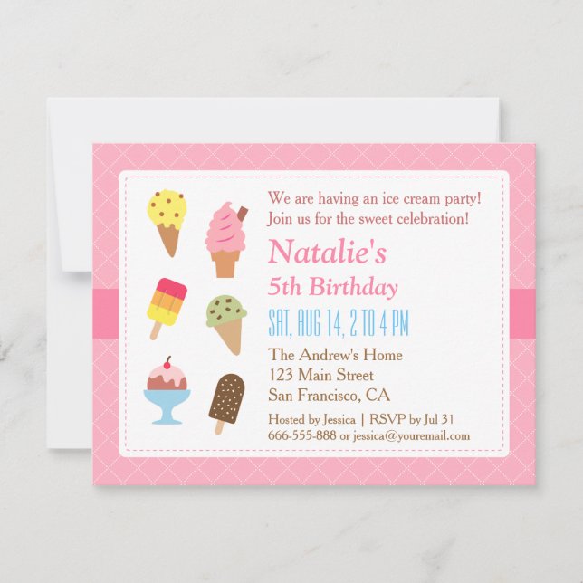 Colorful Birthday, Ice cream party invitations (Front)