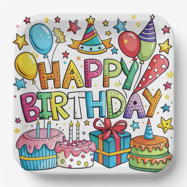 Colorful Birthday Paper Plates (Front)