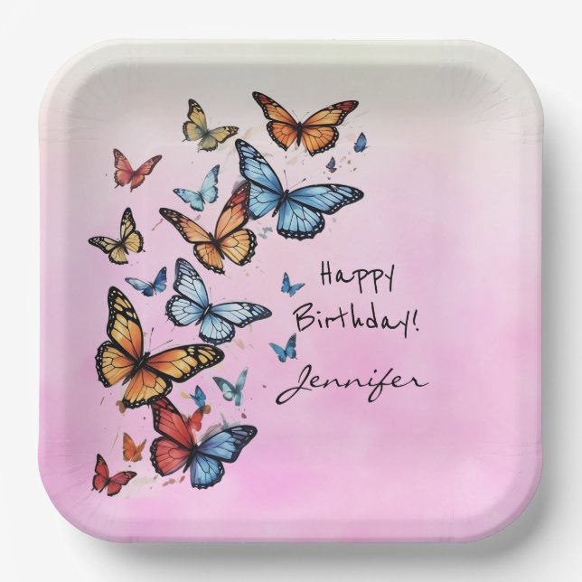 Colorful Birthday Party Butterfly Paper Plate (Front)