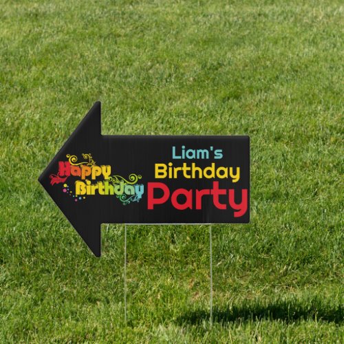Colorful Birthday Party Direction Arrow Sign