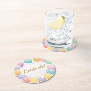 Colorful Birthday Party Drink Coaster, Festive Round Paper Coaster