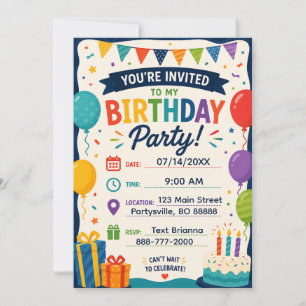 Colorful Birthday Party Invitation Kids Birthday