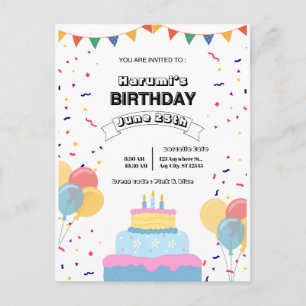 Colorful Birthday Party Invitation Postcard